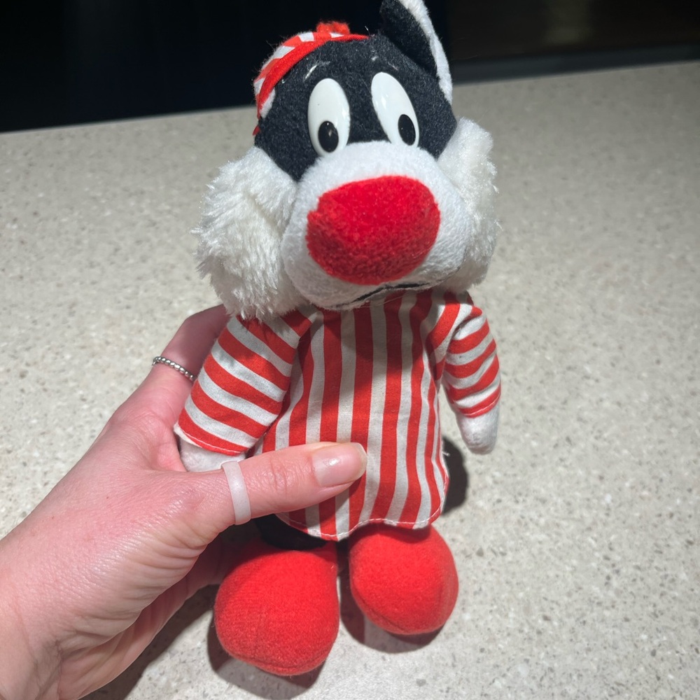 Vintage Looney Tunes Sylvester Cat Plush Toy 8.5" PJ Pajama Striped 1992